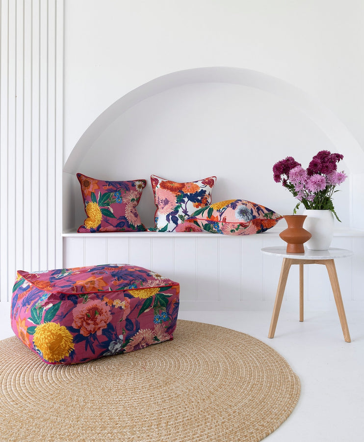 Frida Ottoman Cover Beanbag, Jungle Plants Mexican Painter Art Garden Country Mexico Muertes Ottoman - Pink Anthro
