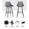 Artiss Set of 2 Velvet Bar Stools - Grey