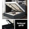 Artiss Vila Bed Frame Fabric Gas Lift Storage - Charcoal Queen