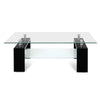 Artiss 2 Tier Glass Coffee Table - Black