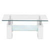 Artiss 2 Tier Coffee Table Tempered Glass Stainless Steel White