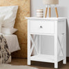 Bedside Table Coffee Side Cabinet Drawer Wooden White