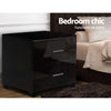 Artiss High Gloss Two Drawers Bedside Table - Black