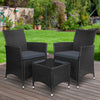 Gardeon 3pc Bistro Wicker Outdoor Furniture Set Black