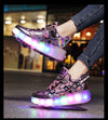 SHOP FU Kids Roller Skate Shoes With Rechargeable Light Flashing Sneakers with Two Wheels Trainers
