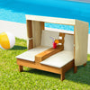 Keezi Kids Outdoor Double Wooden Lounge Chair with Canopy Chaise Cup Holders