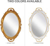 CARLA HOME Oval Antique White 25 x 38 cm Vintage Carved Hanging Wall Mirror for Bedroom and Living-Room