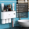 Automatic Wall Mounted Toothbrush Holder with Magnetic Cups Kids & Family Set for Bathroom (White and Gray)