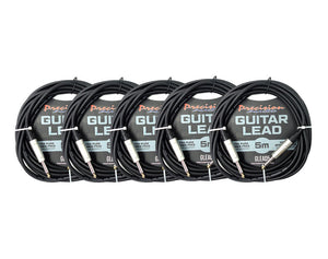 Precision Audio 5 Pack 1/4" To 1/4" 6.35mm Studio Stage Guitar Lead 5m GLEAD5