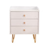 Winston 3 &#8211; Drawer Nightstand Bedside Table with Gold Steel Legs Tray Top White