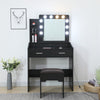 Diana Vanity Set with Shelves Cushioned Stool and Lighted Mirror- Black
