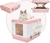 XL Portable Cat Toilet Litter Box Tray Foldable House with Handle and Scoop Pink