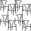 Anemone  Set of 8 Wishbone Dining Chair Beech Timber Replica Hans Wenger - Black