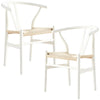 Anemone  Set of 2 Wishbone Dining Chair Beech Timber Replica Hans Wenger - White