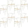 Anemone  Set of 8 Wishbone Dining Chair Beech Timber Replica Hans Wenger - White