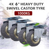 4x 6" 150mm Heavy Duty Industrial Swivel Caster Wheels Castor 1000KG Trolley