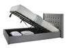 Queen Sized Winged Fabric Bed Frame with Gas Lift Storage in Light Grey